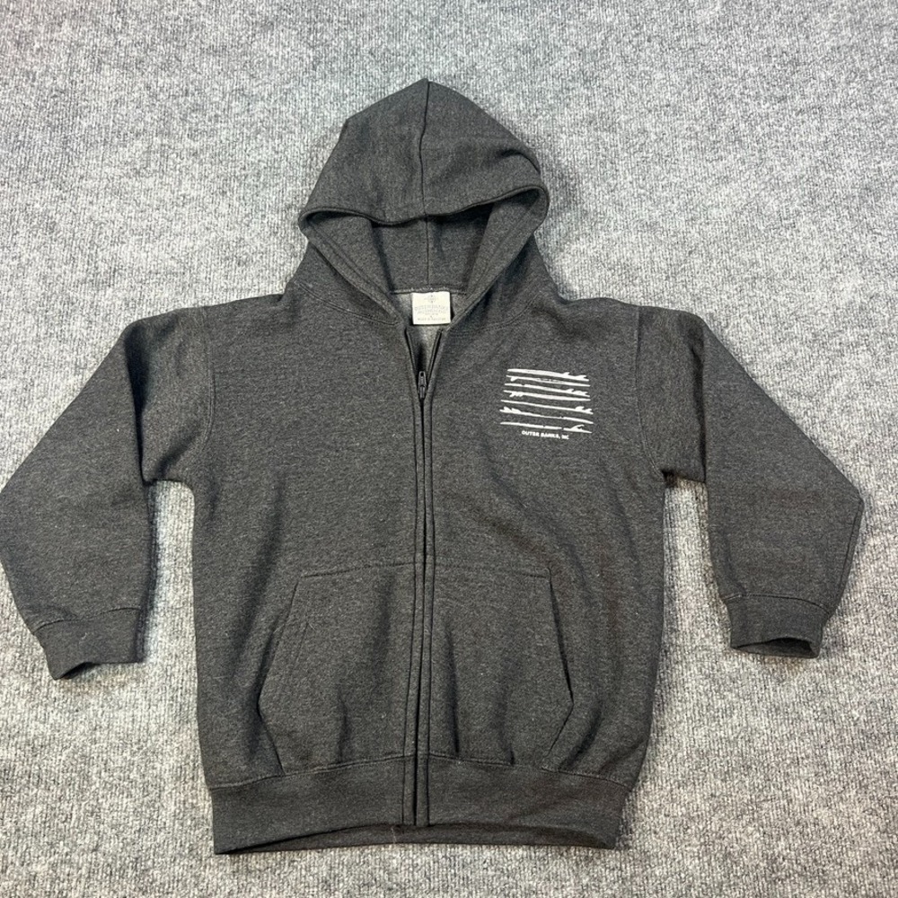 Outer Banks Authentic Youth L Full Zip Hoodie Coastal Surf Graphic Gray
